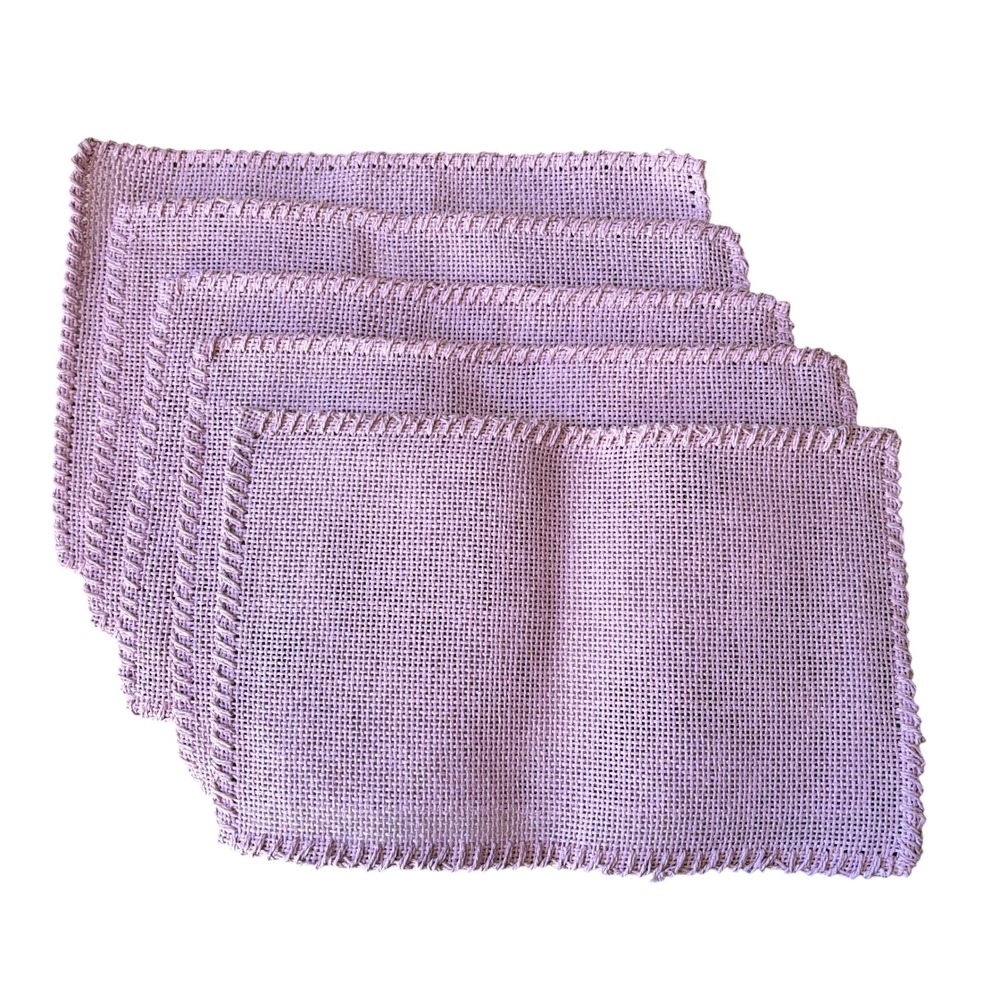 Vtg Lavender Purple Woven Raffia Placemats Set of 5 Boho Rustic Table Mats 17x12